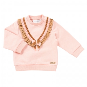 Sweater ruffle double bow pink