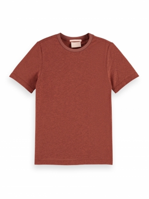 Slim-fit linen blend tshirt 1188 - Terracot