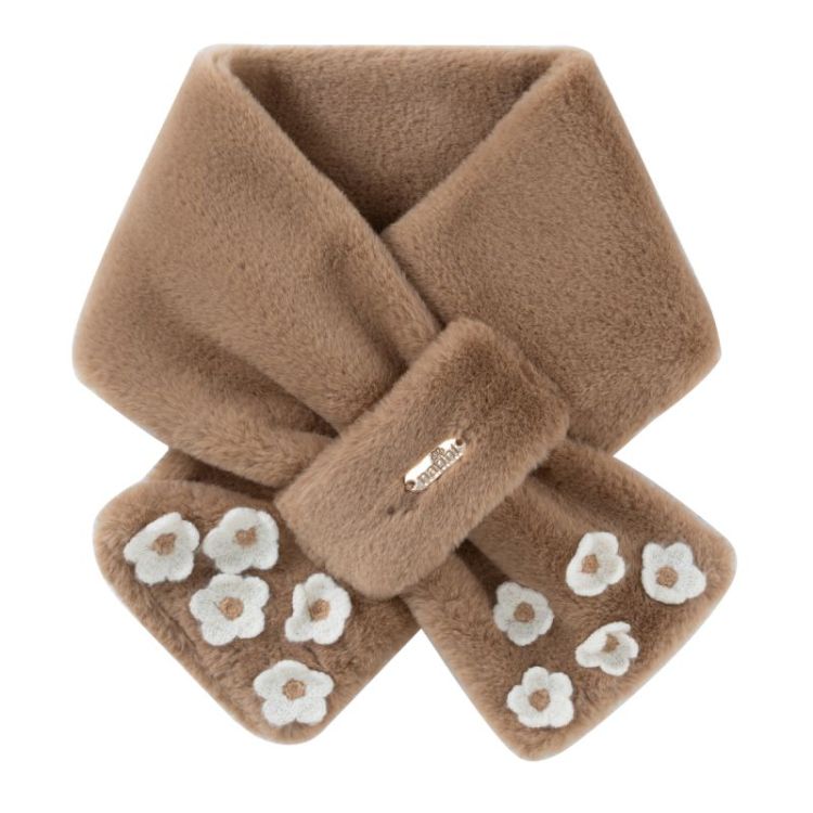 SCARF FUR FLOWERS BEIGE